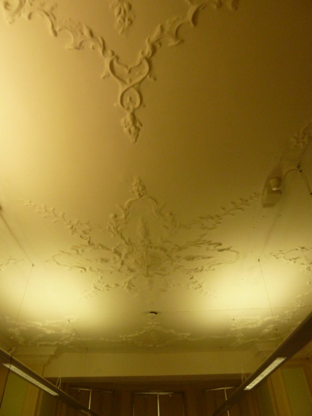 Roccoco plaster mouldings on the ceiling of one of the reception rooms